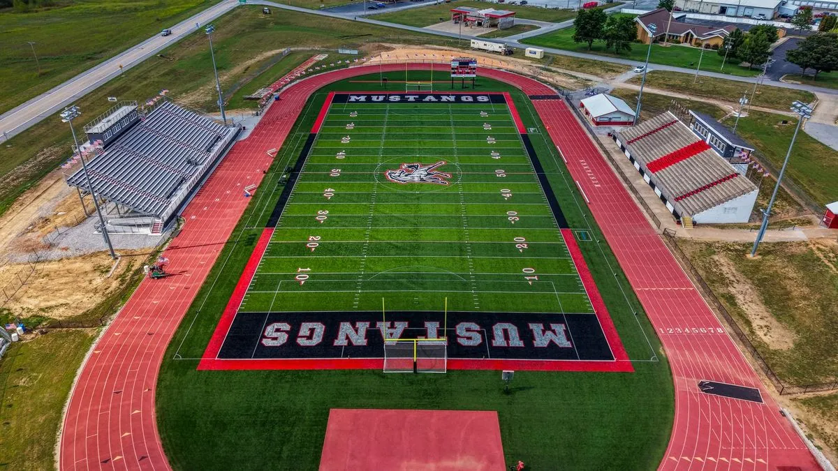 Aerial view of Mustangs football field and track